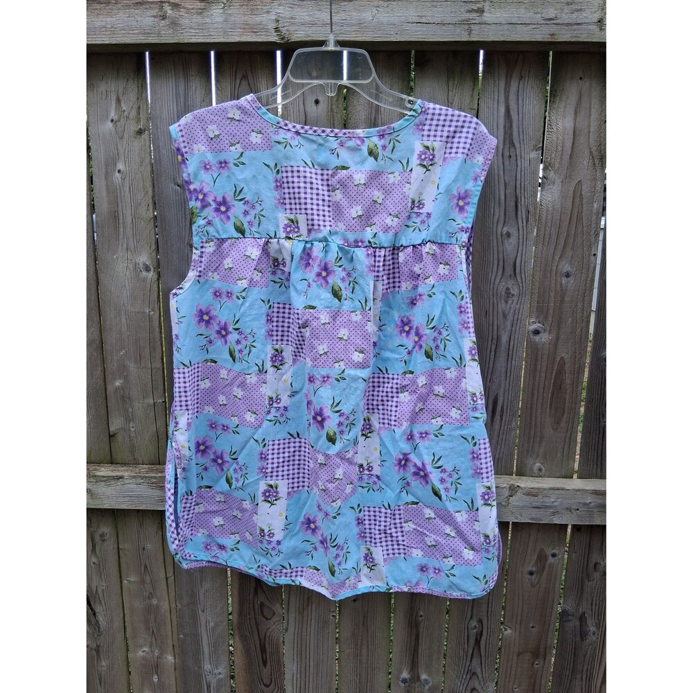 Women's Smock Apron Moo-Moo Snap-Up Purple & Blue Floral Patchwork 1X Moon Dance - Picture 2 of 6